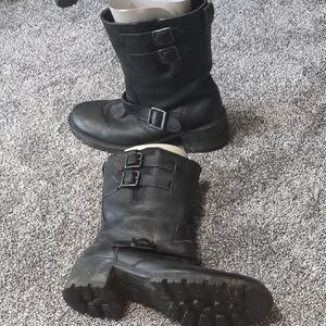 Rockport Distressed Black  Engineer Biker Leather Hydro shield 10 Womens Boots